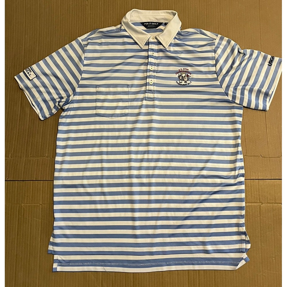 Polo Golf Ralph Lauren Shirt Men's XL Blue Striped US Open 2014 Pinehurst No 2